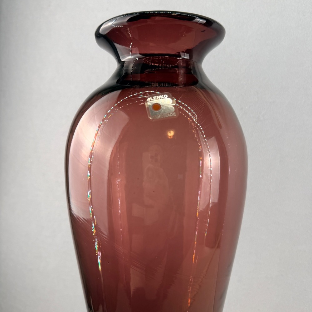 Blenko 8310M Amethyst Purple Vase 16" Don Shepherd Art Glass w/ Foil Label - Picture 9 of 10